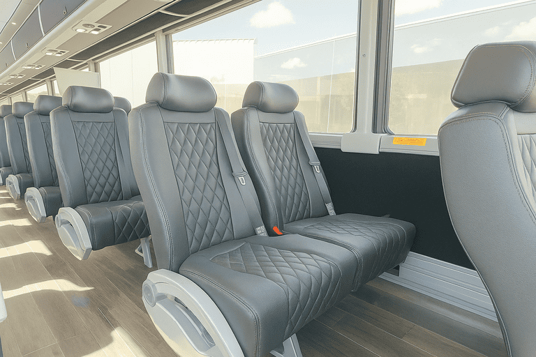 interior of Portsmouth Minibus Company charter bus